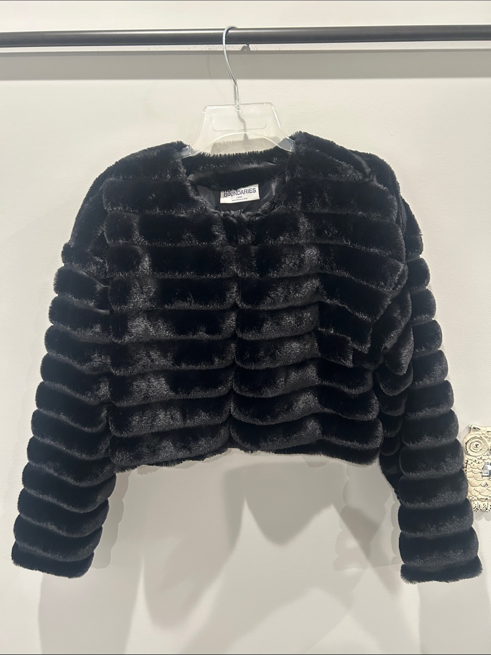 No Boundaries Black Faux Fur Ribbed Cropped Jacket